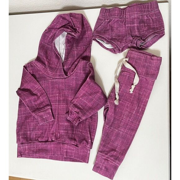 Babysprouts & Co 3-Pc Hoodie Pants Shorties Set Purple Girls Size 3-6 Months - Picture 1 of 11